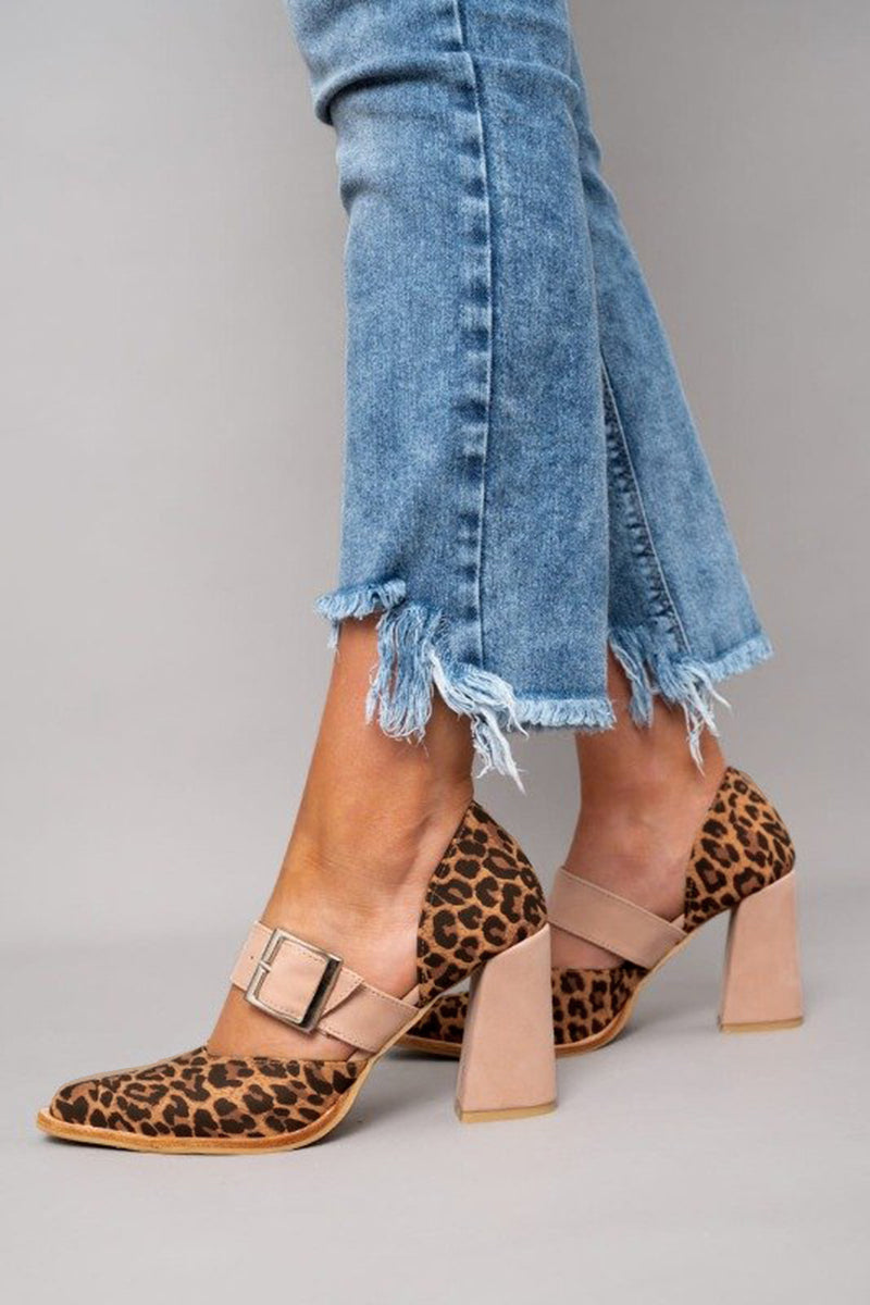 Éléanore | Élégantes sandales en daim léopard avec talon stable pour un style chic et confortable