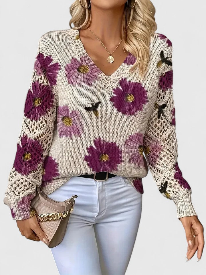 Brunelle | Pull fleuri à col en V