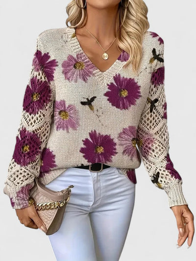 Brunelle | Pull fleuri à col en V