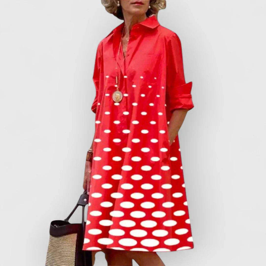 Aurore Marine | Robe midi élégante à pois