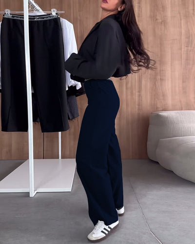 Chloé | Pantalon droit décontracté de couleur unie avec poche zippée