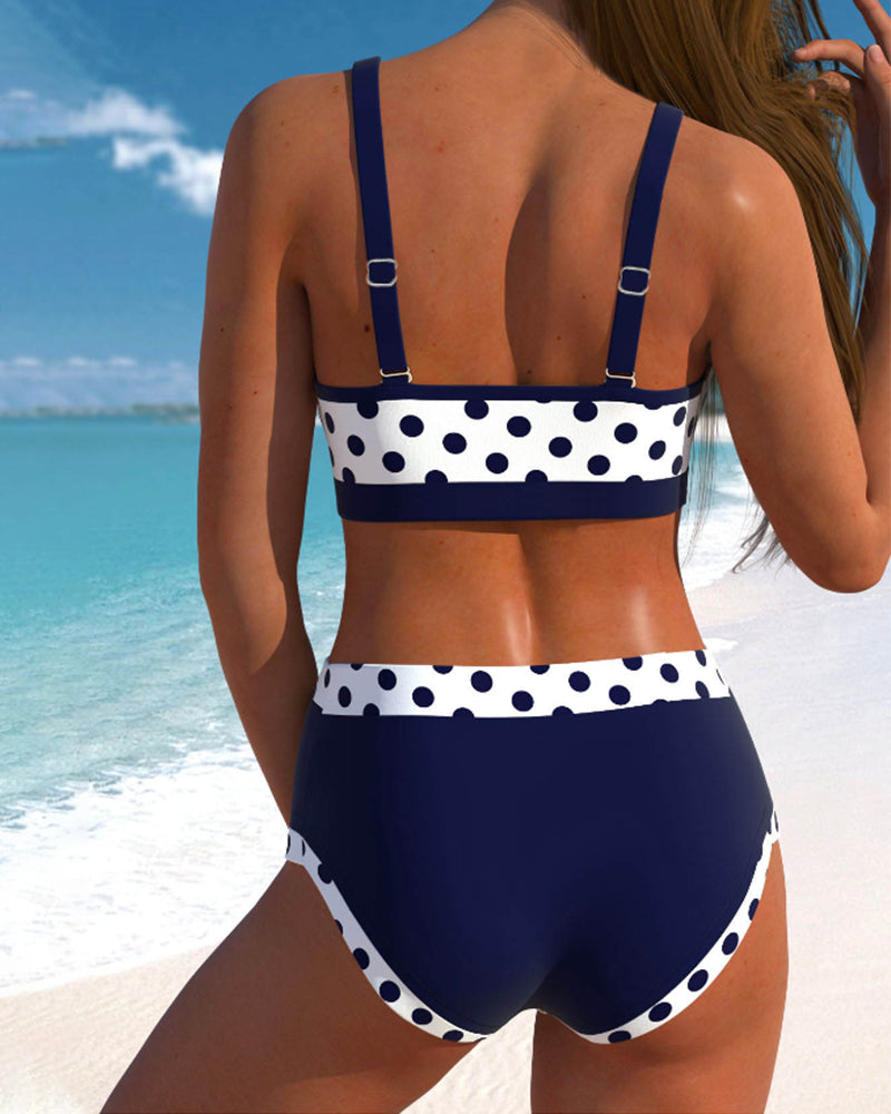 Ambre | Bikini à Taille Haute à Pois avec Design Patchwork