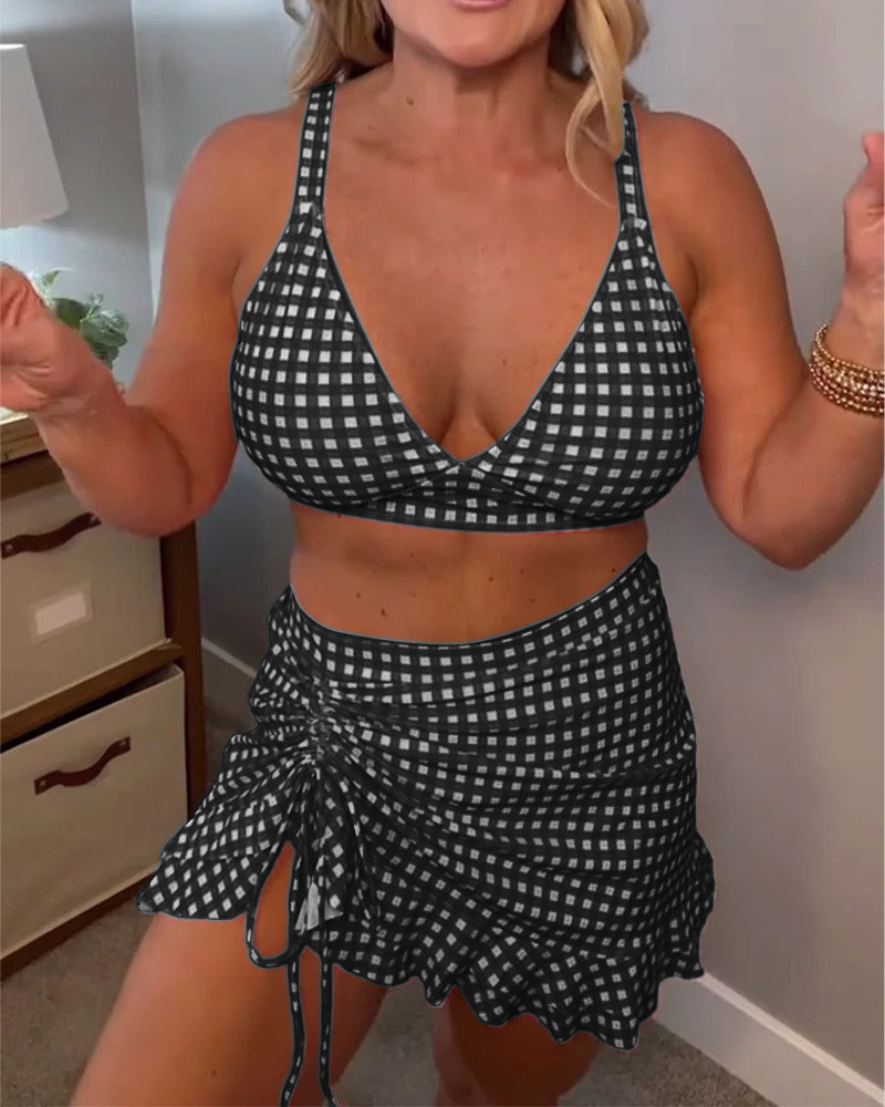 Faustine | Ensemble de bikinis à bretelles à carreaux