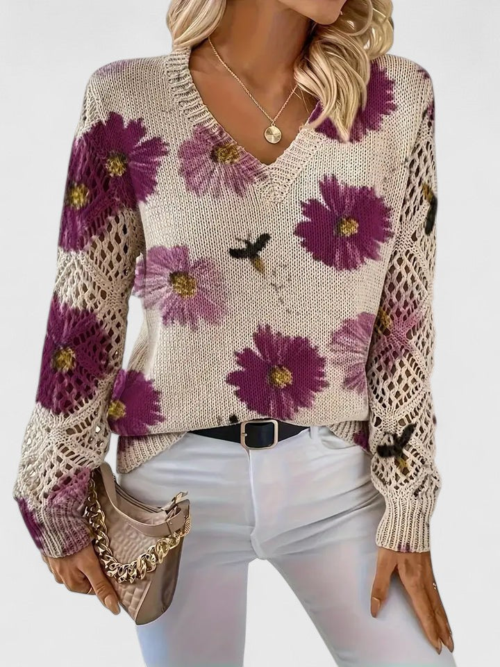 Brunelle | Pull fleuri à col en V