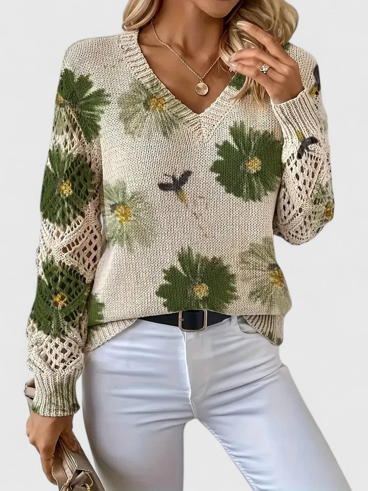 Brunelle | Pull fleuri à col en V