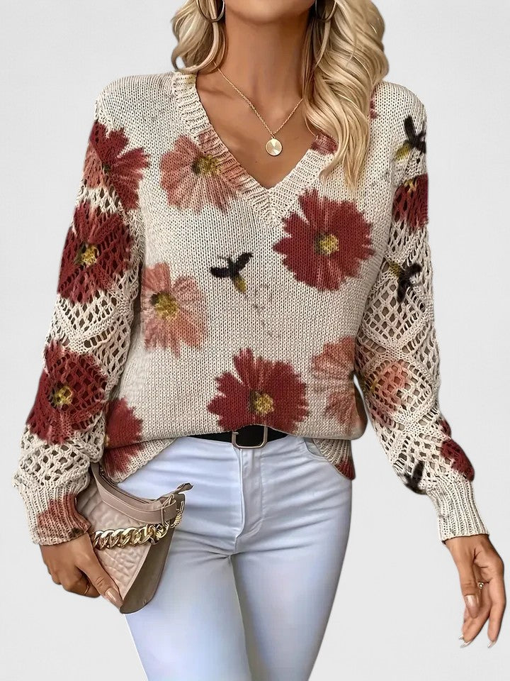 Brunelle | Pull fleuri à col en V