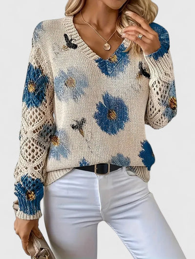 Brunelle | Pull fleuri à col en V