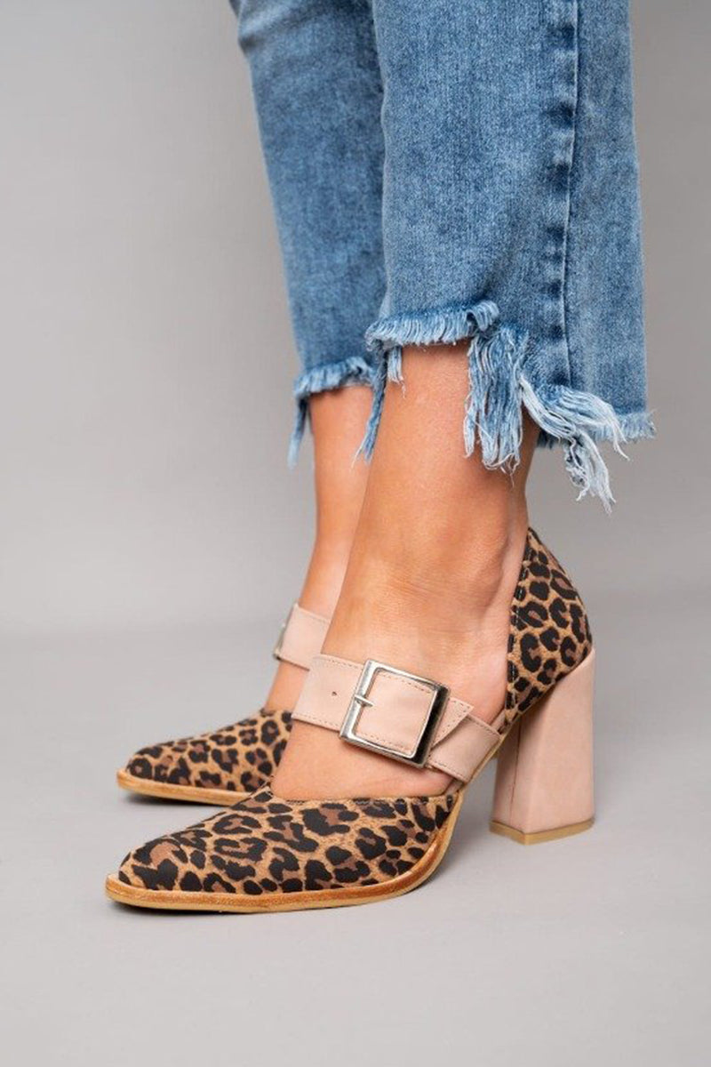 Éléanore | Élégantes sandales en daim léopard avec talon stable pour un style chic et confortable