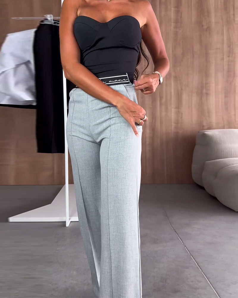 Chloé | Pantalon droit décontracté de couleur unie avec poche zippée