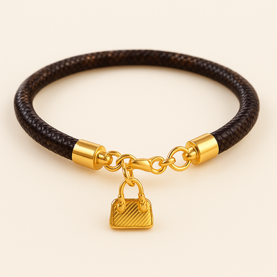 Clorinde | Bracelet Cuir et Charm Or