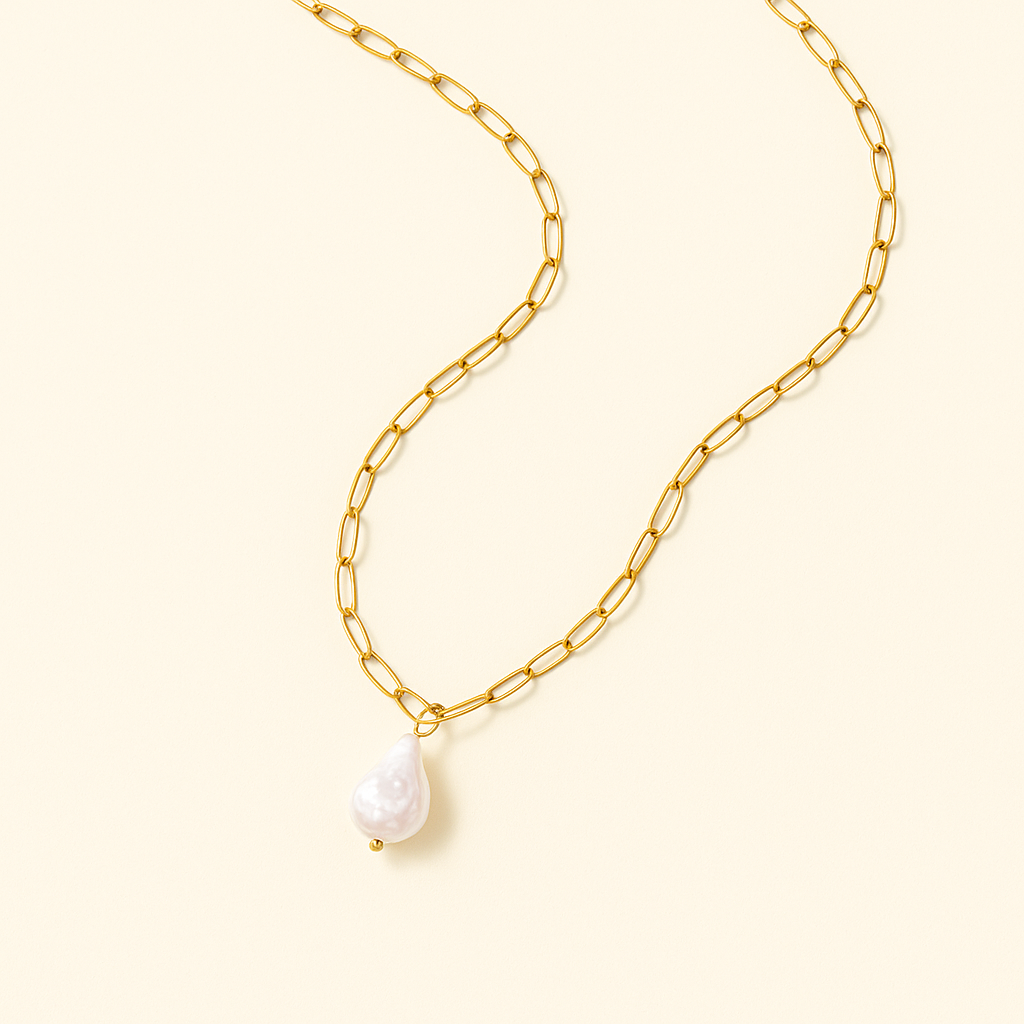 Ambrosine | Collier Paperclip Doré avec Perle