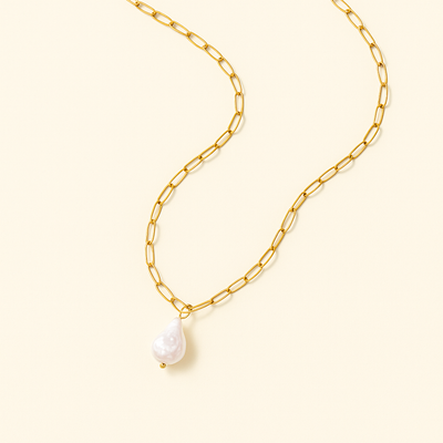 Ambrosine | Collier Paperclip Doré avec Perle