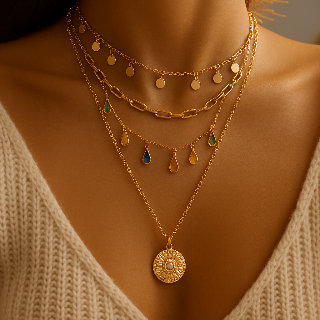 Doriane | Collier Multi-Couches avec Cristaux