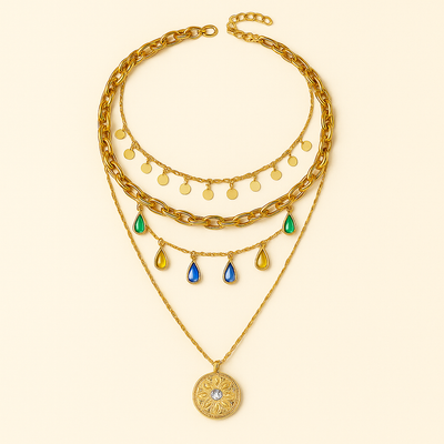 Doriane | Collier Multi-Couches avec Cristaux