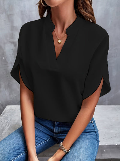 Sylviane | Blouse Unie à Col V Élégante et Confortable