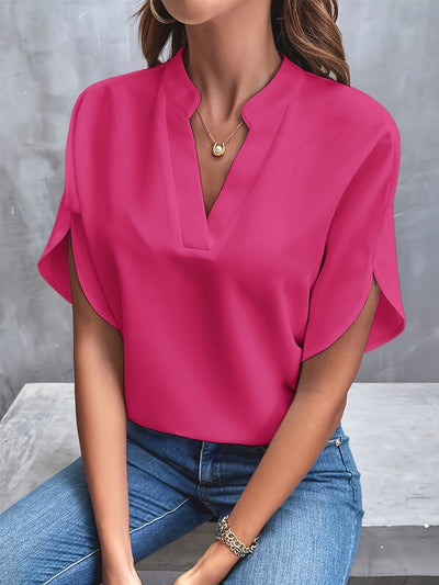 Sylviane | Blouse Unie à Col V Élégante et Confortable