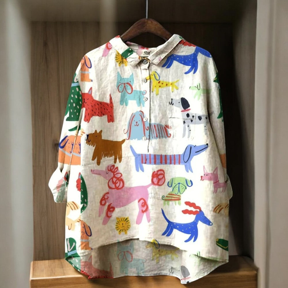Églantine | Blouse Chic avec Imprimé de Chiens