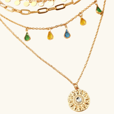 Doriane | Collier Multi-Couches avec Cristaux