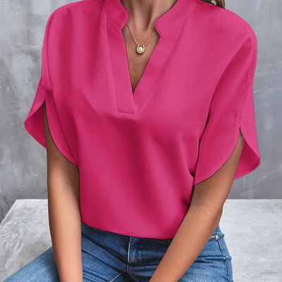 Sylviane | Blouse Unie à Col V Élégante et Confortable