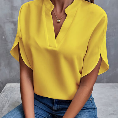 Sylviane | Blouse Unie à Col V Élégante et Confortable