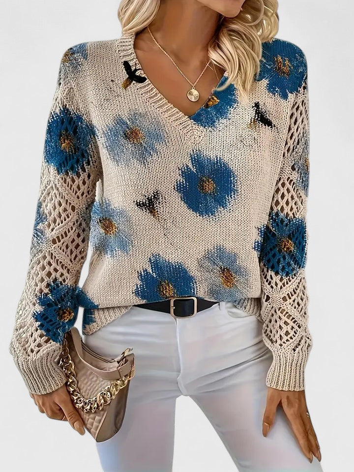 Brunelle | Pull fleuri à col en V