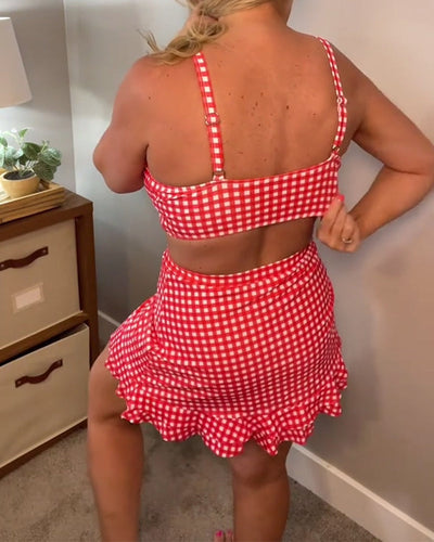 Faustine | Ensemble de bikinis à bretelles à carreaux