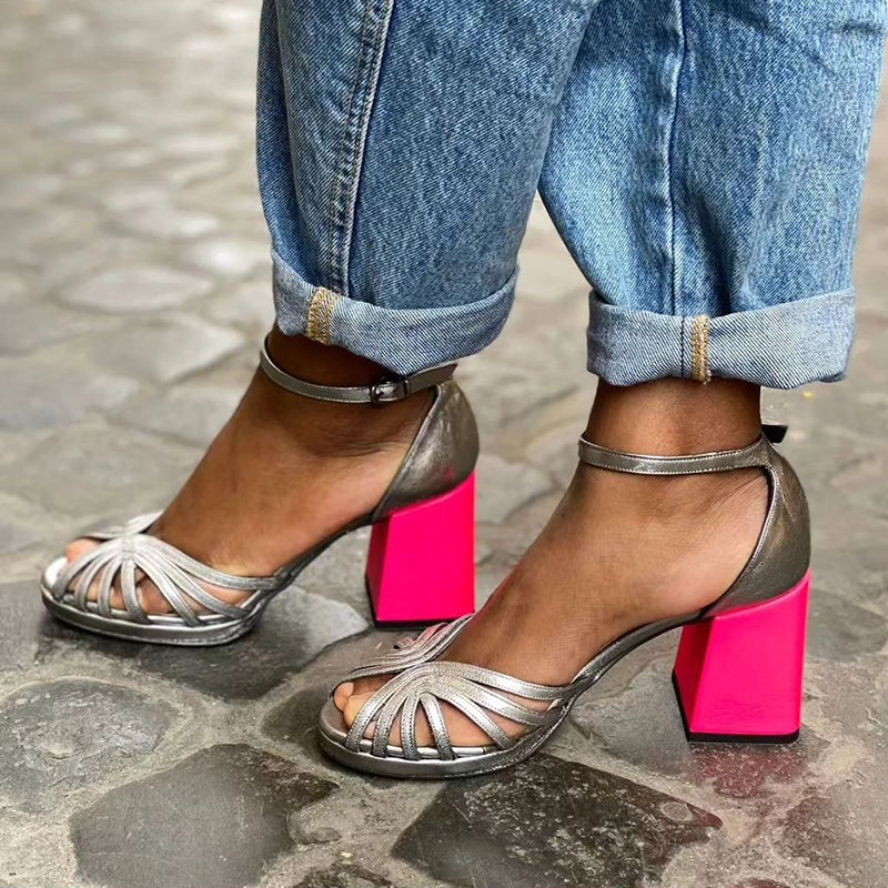 Vianney | Chaussures à talons épais scintillants avec boucle chic