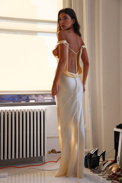 Florette | Élégante Robe Maxi en Soie avec Dos Nu
