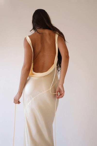 Florette | Élégante Robe Maxi en Soie avec Dos Nu