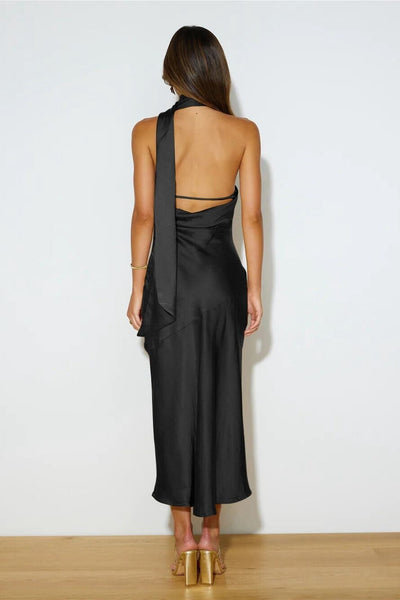 Amaryllis | Robe Midi en Soie de Luxe avec Col Américain