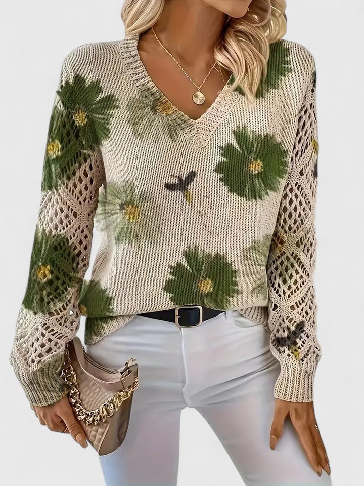 Brunelle | Pull fleuri à col en V