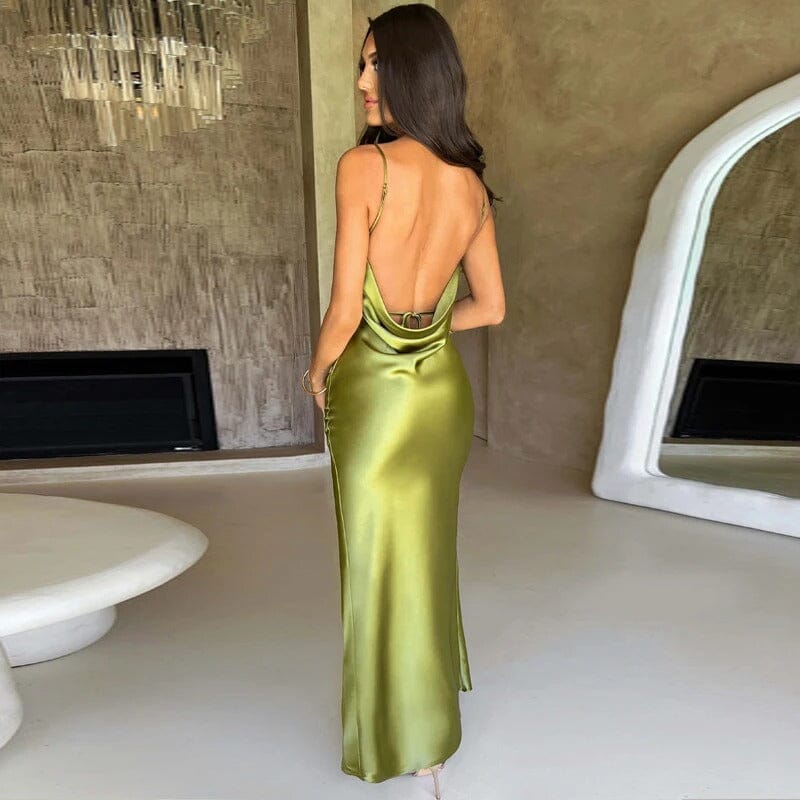 Ismérie | Robe Maxi en Satin avec Fines Bretelles
