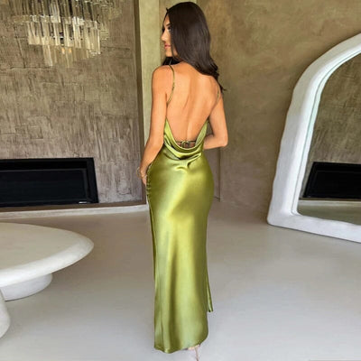 Ismérie | Robe Maxi en Satin avec Fines Bretelles