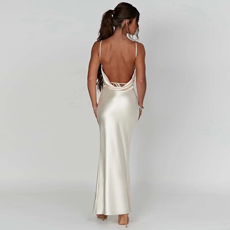 Ismérie | Robe Maxi en Satin avec Fines Bretelles