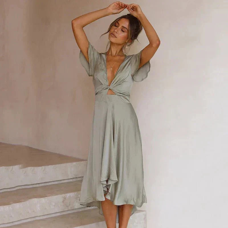Fanchon | Robe Midi Élégante avec Manches Flutter