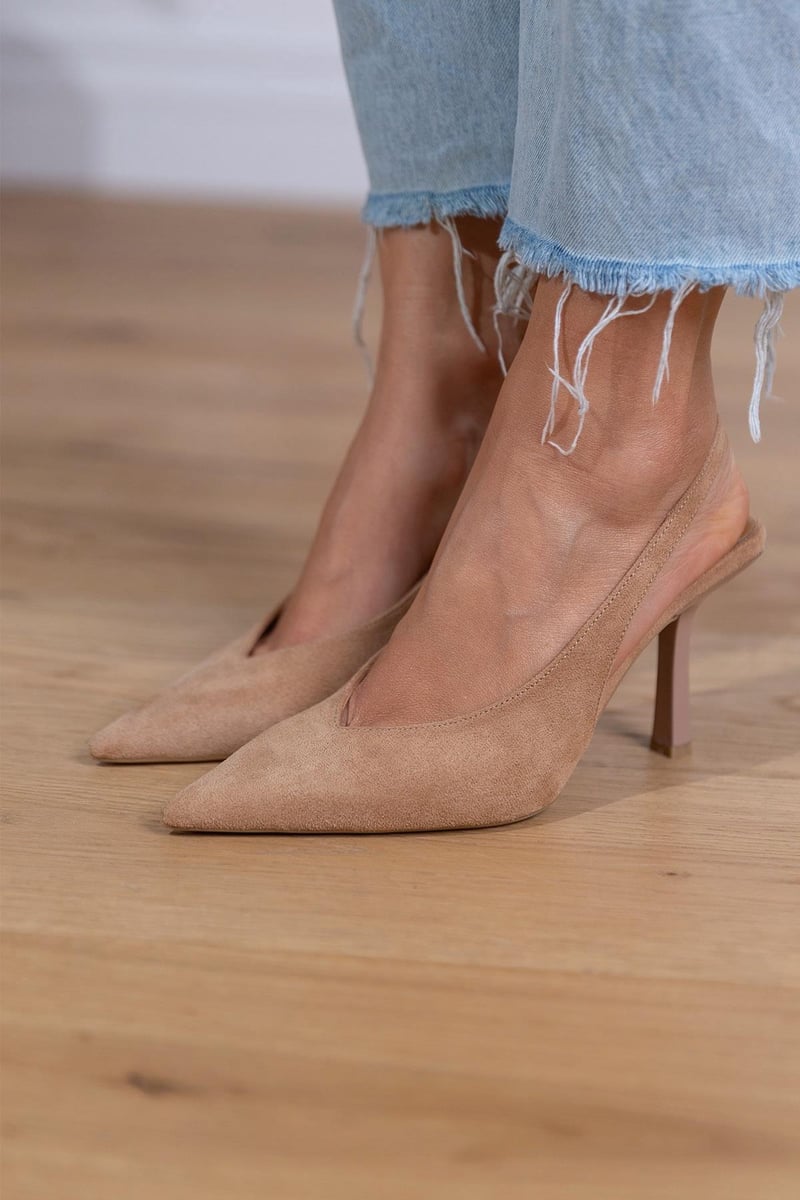 Yvette | Élégants escarpins slingback nude à talon fin pour un look raffiné